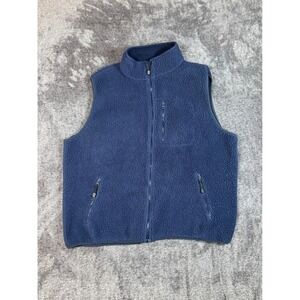 Vintage LL Bean Fleece Vest Mens XXL Regular Navy Blue Full Zip Pockets Outdoor